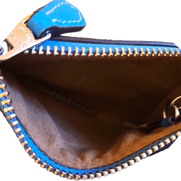 Coach Crossgrain Leather Mini ID Cardholder Electric Blue with Keyring NWT - Picture 7 of 12